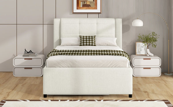 English Elm Full Size Upholstered Platform Bed With Versatile Trundle For Stylish And Comfortable Sleep Solutions DL001678AAK