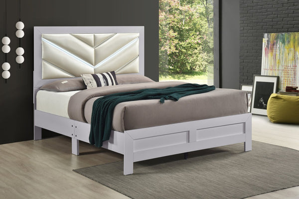 English Elm Moreland King Bed Faux Leather Headboard White Laminate Frame Modern Bedroom B078P497902