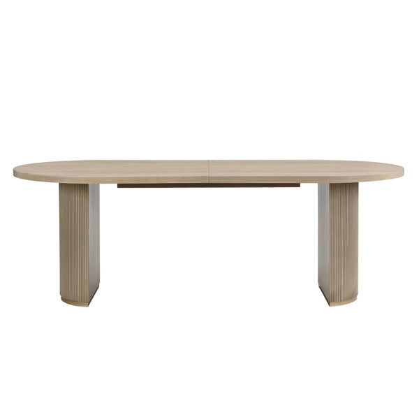 English Elm Oval Wood Dining Table with Double Pedestal Base Seats Six in Light Ash Finish N771P265584A_N771P265585A