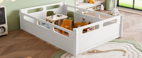 English Elm Twin Low Profile Floor Bed with Guardrails Pine Wood Frame Minimalist Bedroom White W1580P438792