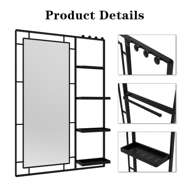English Elm 30X44 Ines Modern Vanity Mirror with Shelf, Black Metal Frame, HD 4mm Glass, Rust-Resistant, Versatile W708P235372