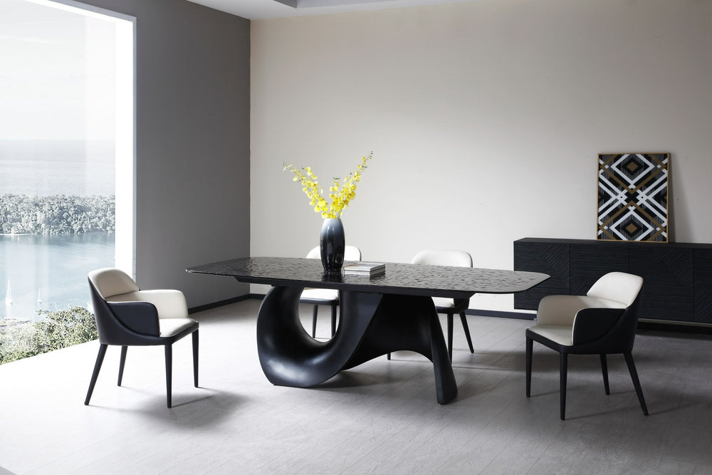 VIG Furniture Modrest Neptune - Modern Grey Wave Glass + Black Dining Table VGVC-T2378