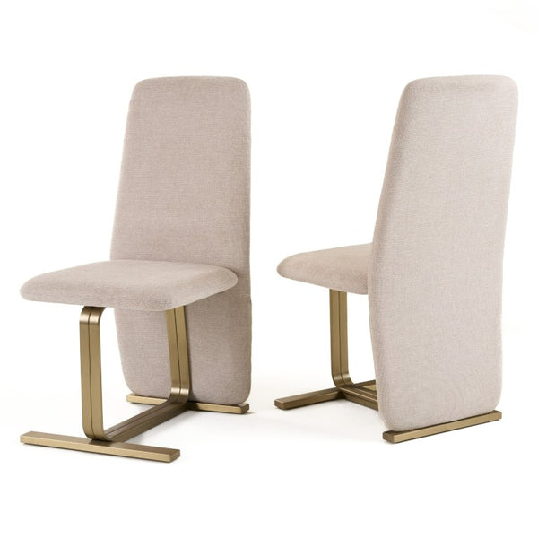 VIG Furniture Tasha Modern Linen Upholstered Side Chair Set Of 2 With Brushed Antique Brass Base & Plush Foam Seats Beige Dining Chair VGVC-B2133-BGELN