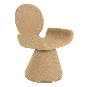 VIG Furniture Neptune Sculptural Beige Dining Chair With Brushed Brass Pedestal Base, Plush Upholstery, 300Lb Capacity VGVC-B2369-BGE