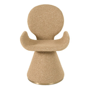 VIG Furniture Neptune Sculptural Beige Dining Chair With Brushed Brass Pedestal Base, Plush Upholstery, 300Lb Capacity VGVC-B2369-BGE