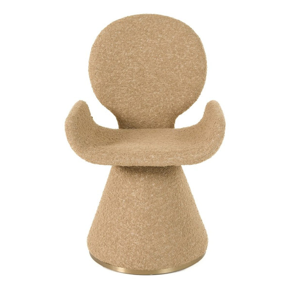 VIG Furniture Neptune Sculptural Beige Dining Chair With Brushed Brass Pedestal Base, Plush Upholstery, 300Lb Capacity VGVC-B2369-BGE