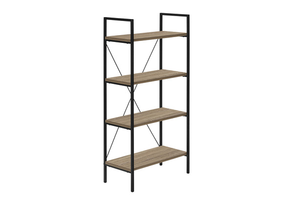 English Elm Bookshelf, 4-Tier Space-Saving Bookcase with Dark Wood-Look Laminate and Black Metal Frame for Home Decor taupe 50 L x 14 W x 4 H B2710P219958