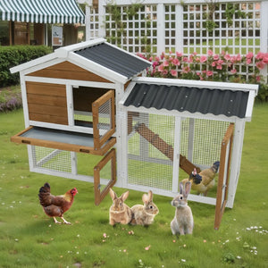 English Elm 58" Fir Wood Rabbit Hutch Waterproof Roof Galvanized Tray Small Pet Enclosure W1431P341314