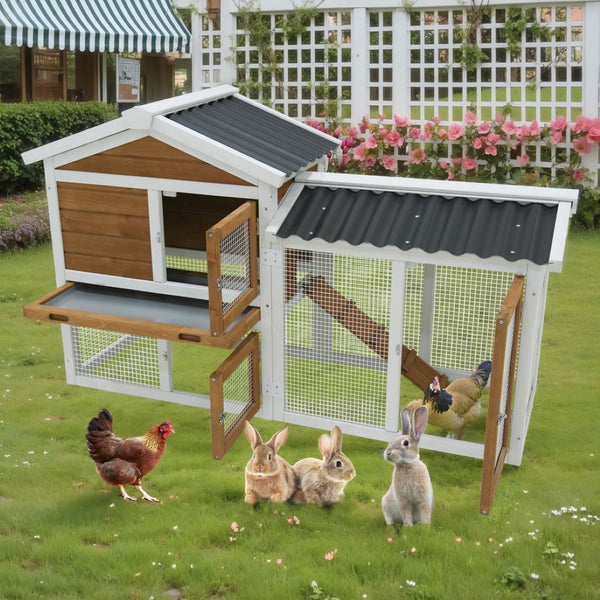 English Elm 58" Fir Wood Rabbit Hutch Waterproof Roof Galvanized Tray Small Pet Enclosure W1431P341314