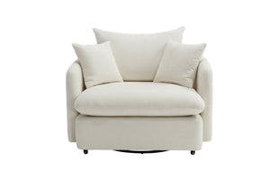 English Elm 360° 360 Swivel Oversized Chenille Armchair with Pocket Spring Seat and Three Throw Pillows Beige W1361S00074