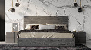 VIG Furniture Nova Domus Lucia - Italian Modern Matte Grey / Elm Grey Bed + 2 Nightstands Set VGACLUCIA-BEDNS-SET