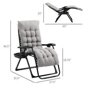English Elm Outsunny Zero Gravity Lounge Chair - Portable Folding Recliner With Side Tray & Padded Cushion, Gray W2225P174105-GIGA