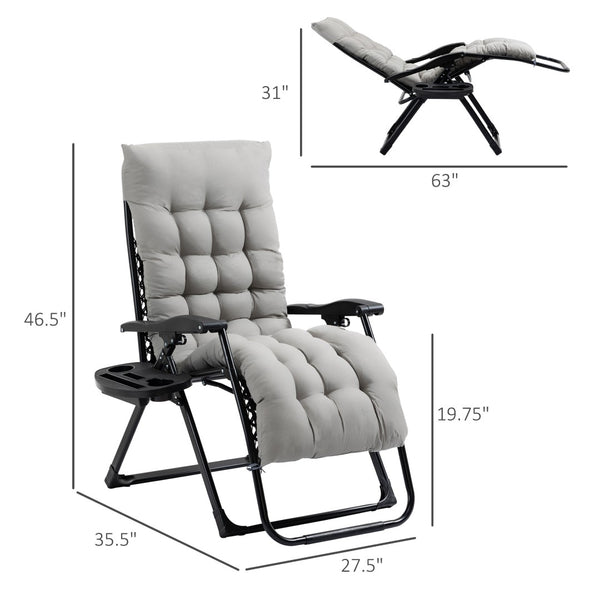 English Elm Outsunny Zero Gravity Lounge Chair - Portable Folding Recliner With Side Tray & Padded Cushion, Gray W2225P174105-GIGA
