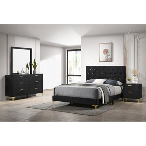 English Elm Lexie Black/Gold 4-Piece Tufted Queen Bedroom Set – Modern Glam With Plush Velvet & Ample Storage B062S01191