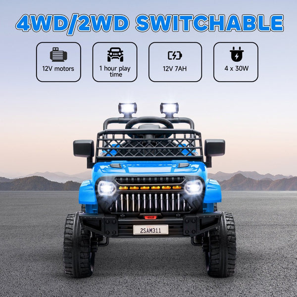 English Elm Qaba 12v Four Motor Kids Electric Ride on Truck with Trailer and Parent Remote Light Blue W2225P249886
