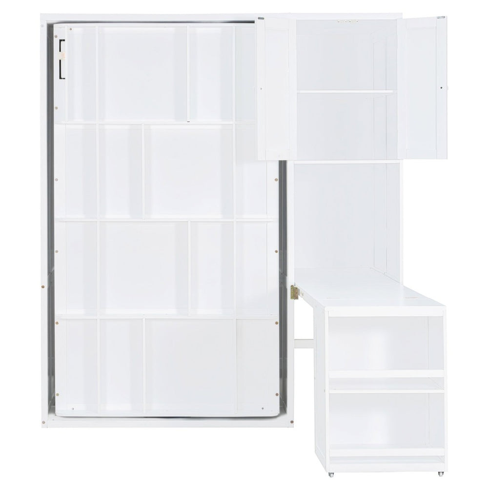 English Elm Twin Size Rotating Murphy Bed With Desk, Bookshelf & Storage – Smart Space-Saving Solution In White N820S00066K-GIGA
