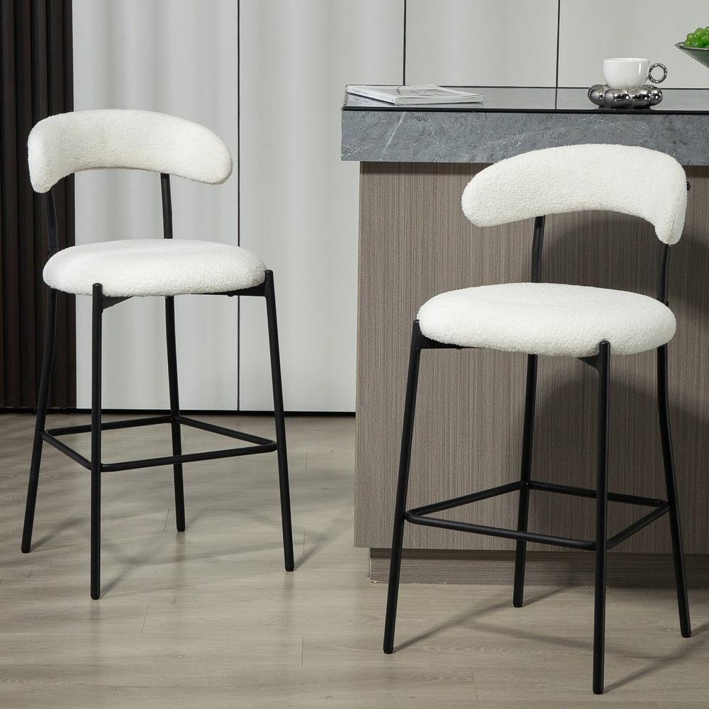 English Elm 26'' Modern Counter Height Bar Stools In Snow Fabric With Durable Black Powder-Coated Base & Footrest W2215P196282