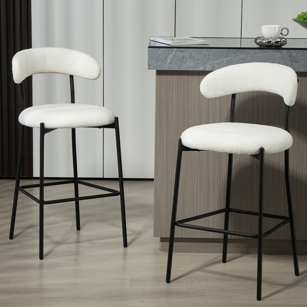 English Elm 26'' Modern Counter Height Bar Stools In Snow Fabric With Durable Black Powder-Coated Base & Footrest W2215P196282