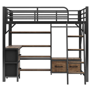 English Elm Full Size Loft Bed With Integrated Desk, Storage, And Lighting – Perfect For Space-Saving Living Solutions! W2593S00040