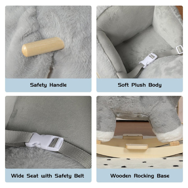 English Elm Kids Elephant Plush Rocking Toy with Sound Button Safety Belt and Sturdy Steel Frame W3723P374146