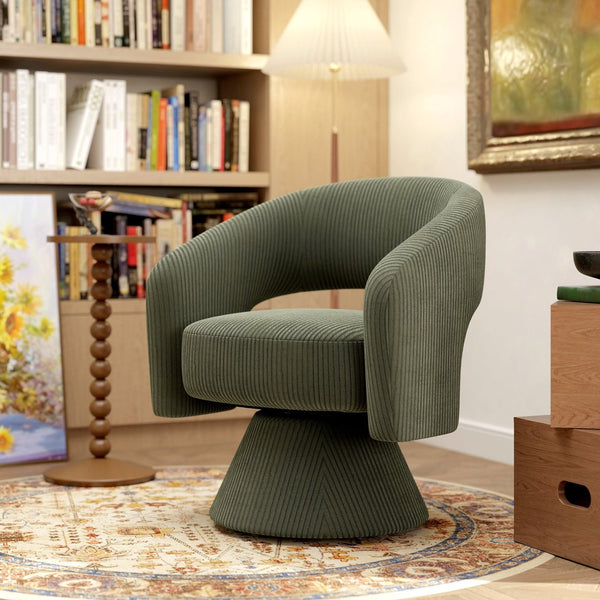 English Elm Swivel Barrel Chair Corduroy Upholstered with 360 Rotation for Living Room Reading W2225P485570