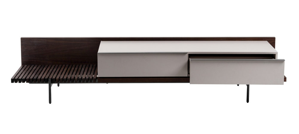 VIG Furniture Colima Modern Matte Beige Tv Stand With Walnut Veneer, Stainless Steel Legs, Concealed Storage And 60" Support VGIP-TV-797