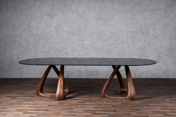 VIG Furniture Modrest Christy - Mid-Century Modern Grey Glass + Walnut Oval Dining Table VGIP-DT64-280