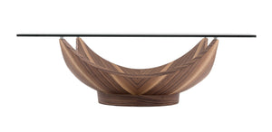 VIG Furniture Sunset Bowed Walnut Pedestal Coffee Table With 47" Square Tempered Glass Top — Sculptural, Sturdy Design VGIPSE066C