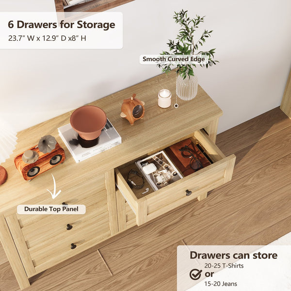 English Elm 3-Pieces Bedroom Set Full Size Farmhouse Platform Bed with Storage Headboard, Nightstand & Dresser Natural 59.25 L x 18.31 W x 8.27 H N733S369048M