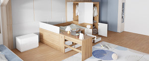 English Elm Full Size Wooden Platform Bed With 6 Drawers, Desk, Shelves & Wardrobe - Stylish Natural Finish N820S00060N