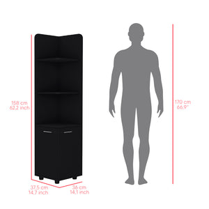 English Elm Malibu 62" Tall Corner Linen Cabinet Black with 3 Open Shelves & Double-Door Base, Modern Storage B200P240242