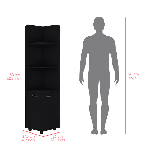 English Elm Malibu 62" Tall Corner Linen Cabinet Black with 3 Open Shelves & Double-Door Base, Modern Storage B200P240242