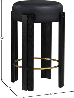 Meridian Furniture Harrison Vegan Leather Counter Stool with Walnut Legs and Brushed Brass Footrest for Kitchen Black Style C 816Black-C