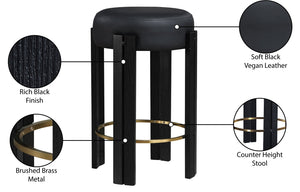 Meridian Furniture Harrison Vegan Leather Counter Stool with Walnut Legs and Brushed Brass Footrest for Kitchen Black Style C 816Black-C