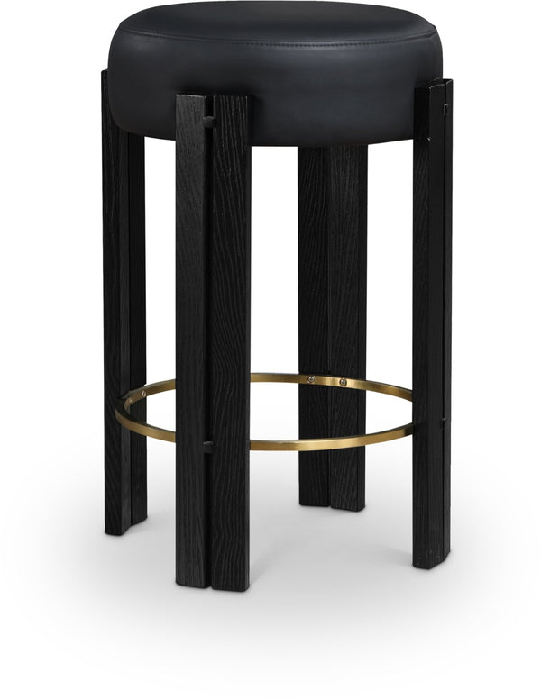 Meridian Furniture Harrison Vegan Leather Counter Stool with Walnut Legs and Brushed Brass Footrest for Kitchen Black Style C 816Black-C