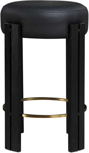 Meridian Furniture Harrison Vegan Leather Counter Stool with Walnut Legs and Brushed Brass Footrest for Kitchen Black Style C 816Black-C