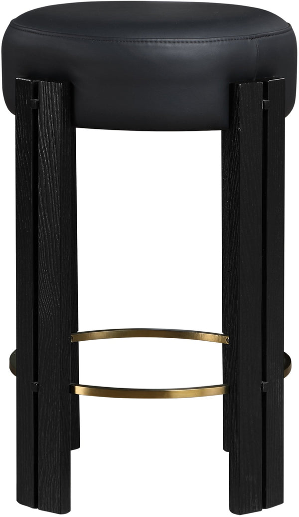 Meridian Furniture Harrison Vegan Leather Counter Stool with Walnut Legs and Brushed Brass Footrest for Kitchen Black Style C 816Black-C