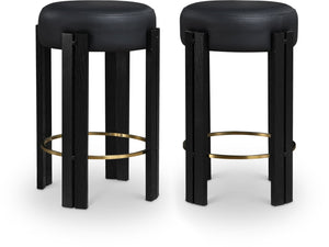 Meridian Furniture Harrison Vegan Leather Counter Stool with Walnut Legs and Brushed Brass Footrest for Kitchen Black Style C 816Black-C