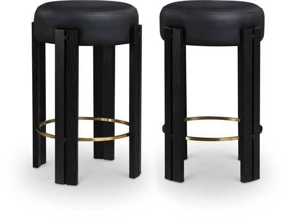 Meridian Furniture Harrison Vegan Leather Counter Stool with Walnut Legs and Brushed Brass Footrest for Kitchen Black Style C 816Black-C