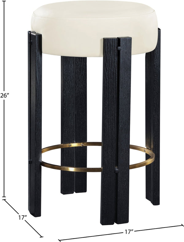 Meridian Furniture Harrison Vegan Leather Counter Stool with Walnut Legs and Brushed Brass Footrest for Kitchen Cream Style C 816Cream-C