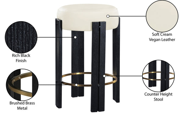 Meridian Furniture Harrison Vegan Leather Counter Stool with Walnut Legs and Brushed Brass Footrest for Kitchen Cream Style C 816Cream-C