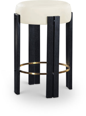 Meridian Furniture Harrison Vegan Leather Counter Stool with Walnut Legs and Brushed Brass Footrest for Kitchen Cream Style C 816Cream-C