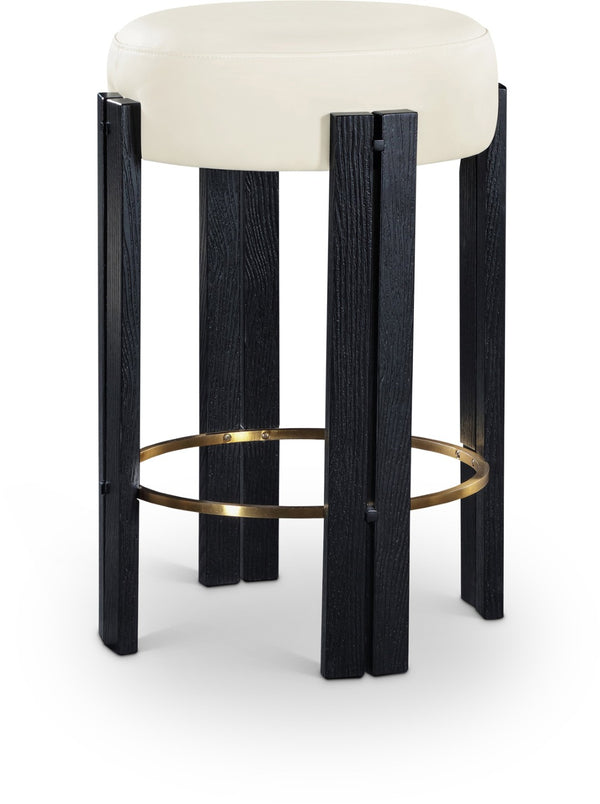 Meridian Furniture Harrison Vegan Leather Counter Stool with Walnut Legs and Brushed Brass Footrest for Kitchen Cream Style C 816Cream-C