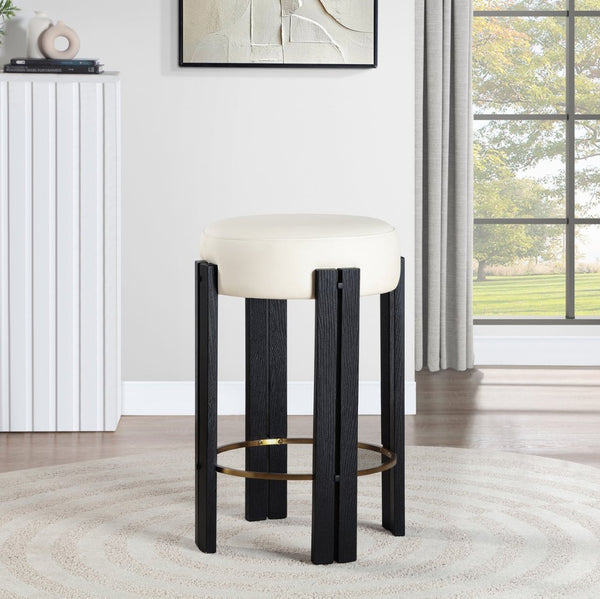 Meridian Furniture Harrison Vegan Leather Counter Stool with Walnut Legs and Brushed Brass Footrest for Kitchen Cream Style C 816Cream-C