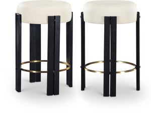 Meridian Furniture Harrison Vegan Leather Counter Stool with Walnut Legs and Brushed Brass Footrest for Kitchen Cream Style C 816Cream-C