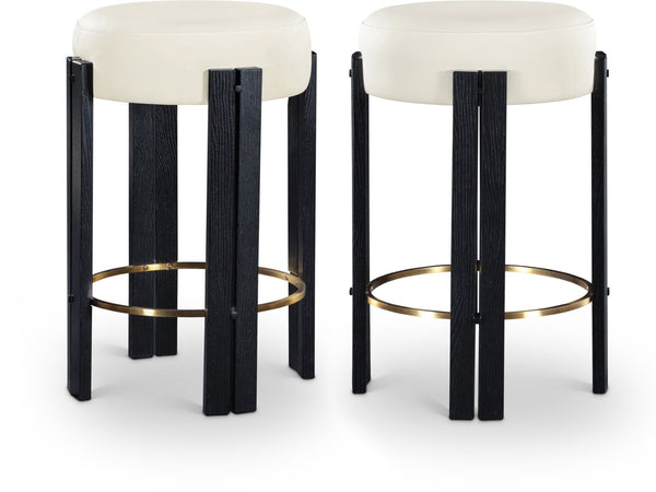 Meridian Furniture Harrison Vegan Leather Counter Stool with Walnut Legs and Brushed Brass Footrest for Kitchen Cream Style C 816Cream-C
