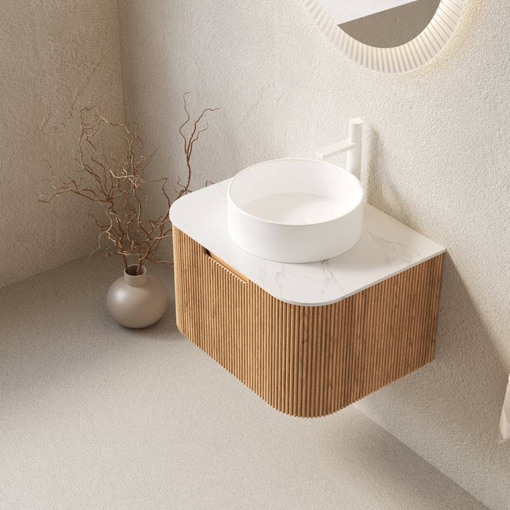 English Elm Dina Floating Bathroom Vanity with Sintered Stone Top and Crystal Glass Basin Natural Wood,White W2615S00436