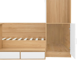 English Elm Full Size Wooden Platform Bed With 6 Drawers, Desk, Shelves & Wardrobe - Stylish Natural Finish N820S00060N