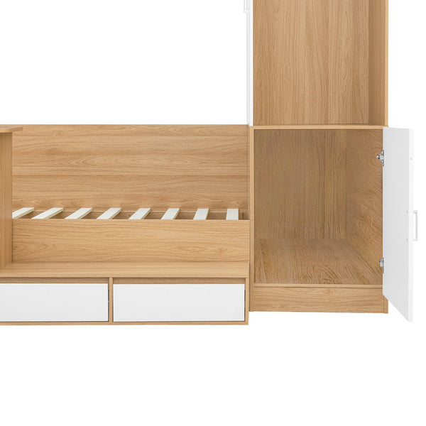 English Elm Full Size Wooden Platform Bed With 6 Drawers, Desk, Shelves & Wardrobe - Stylish Natural Finish N820S00060N