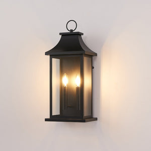 English Elm Dusk to Dawn Matte Black Outdoor Lantern 2-light Clear Glass Porch Wall Fixture W1340P456208
